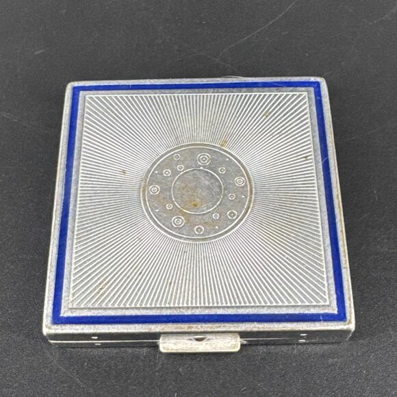 Vintage Bourjois Silver Tone Art Deco Compact Evening in Paris Vanity - Picture 1 of 9